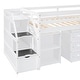 preview thumbnail 48 of 103, Modern Wooden Loft Bed with Retractable Writing Desk and 3 Drawers, Storage Stairs and Shelves