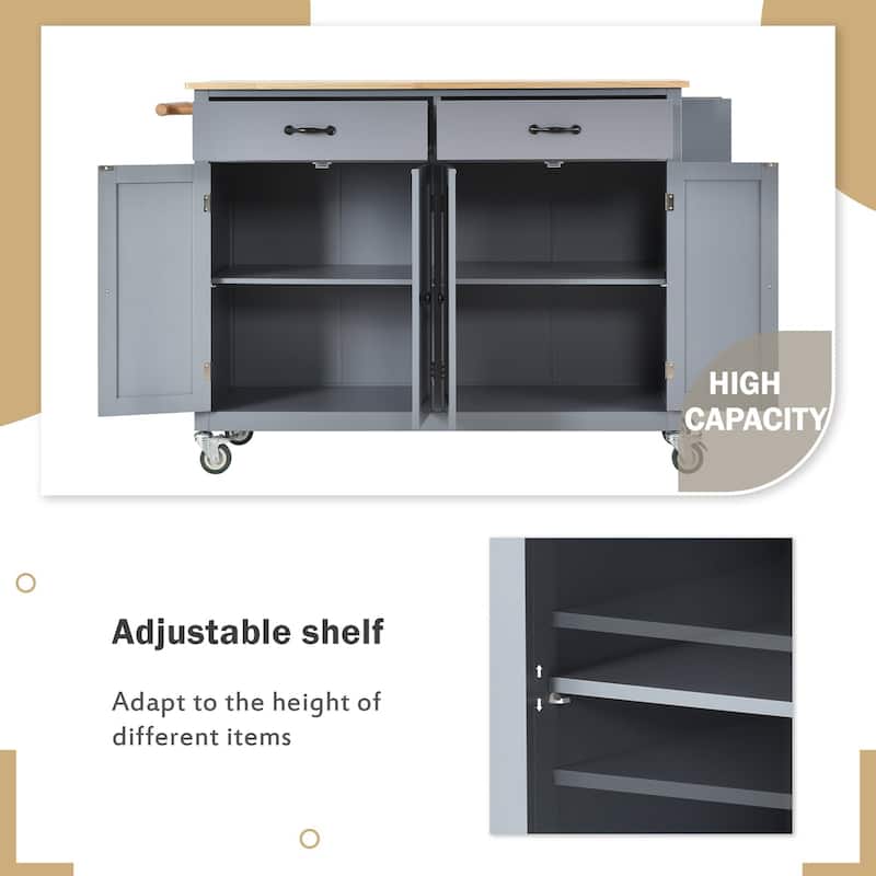 Multifunctional Solid Wood Frame Kitchen Cart with Spice Rack and Adjustable Shelves