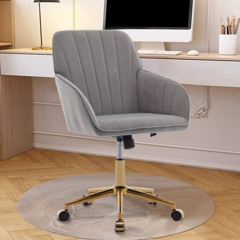 Velvet Office Chair with Golden Base, Ergonomic Backrest, Memory Foam Cushion, and Adjustable Seat for Home or Bedroom