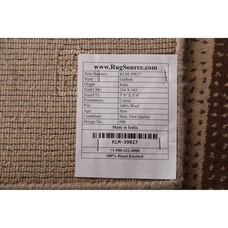 Gabbeh Indian Area Rug Handmade Brown Modern Wool Carpet - 5'4" x 7'8"