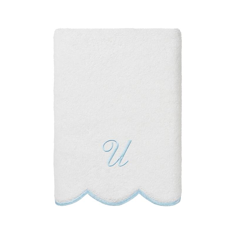 Authentic Hotel and Spa 100% Turkish Cotton Blue ADORNIA Scallop Personalized 3 Piece Towel Set - 3 Piece Set