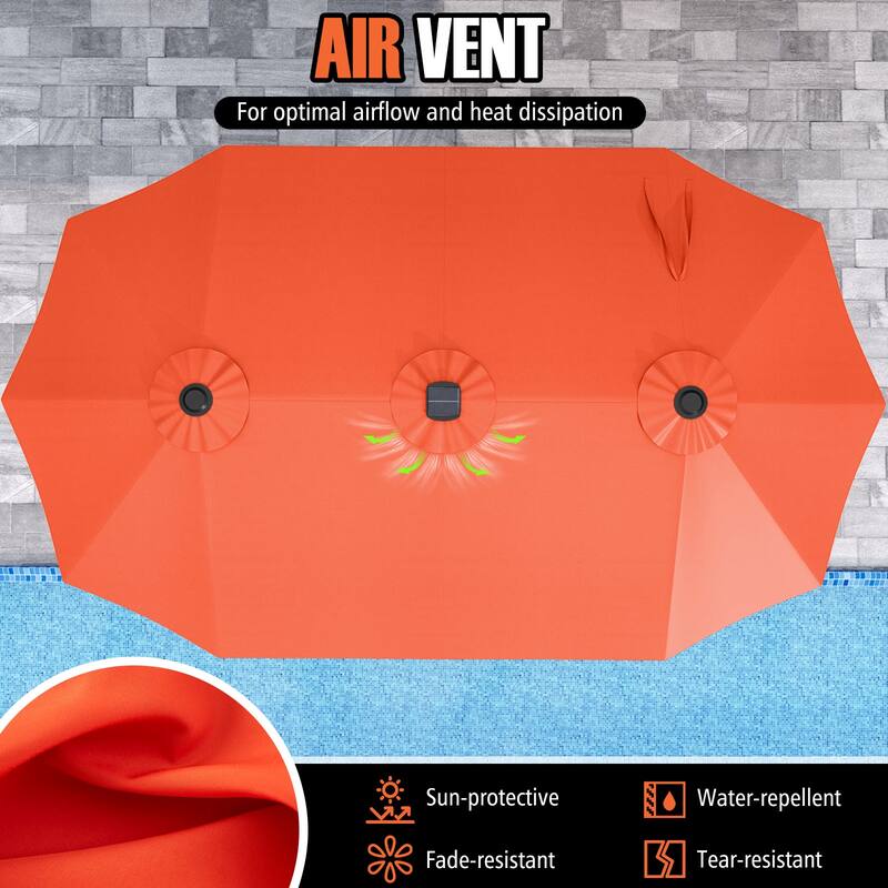 Costway 15.5 FT Extra-Large Patio Umbrella with LED Solar Lights & 12 - See Details