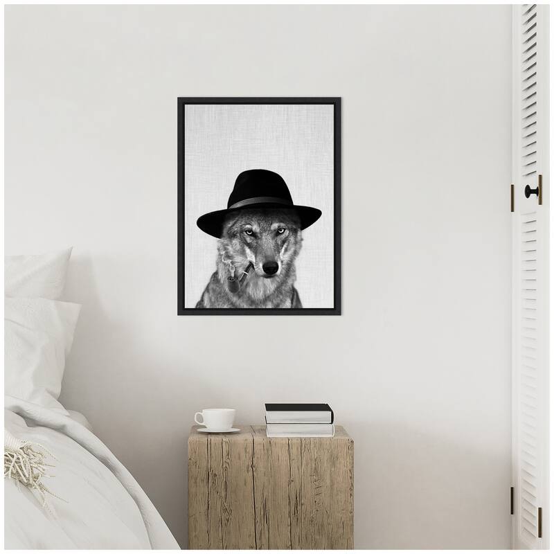 Kate and Laurel Sylvie Minimalist Wolf Woody Hutson Framed Canvas by Simon Te of Tai Prints