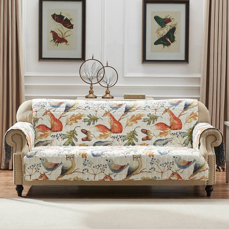 Porch & Den Morilon Forest Wildlife Reversible Sofa Protector - 127 x 77 inches - Natural