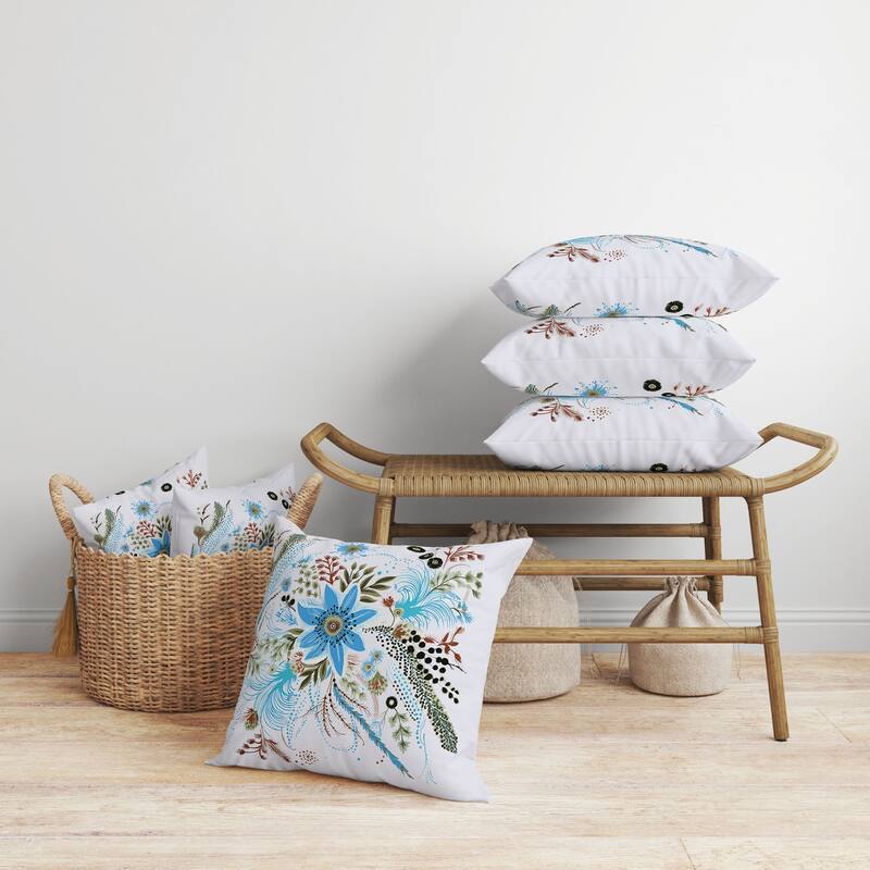 Enchanting Bouquet Faux Suede Reversible Throw Pillow Blue and Green