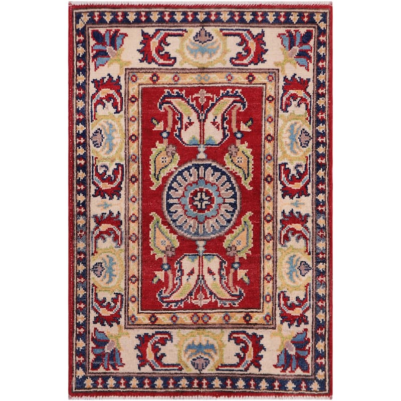 Southwestern Kazak Kaleb Red/Beige Wool Rug - 2'0'' x 3'0''