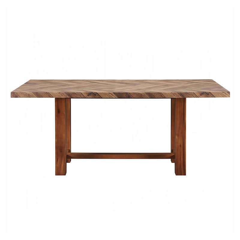 Rectangular Wooden Dining Table with Trestle Base in Brown Finish