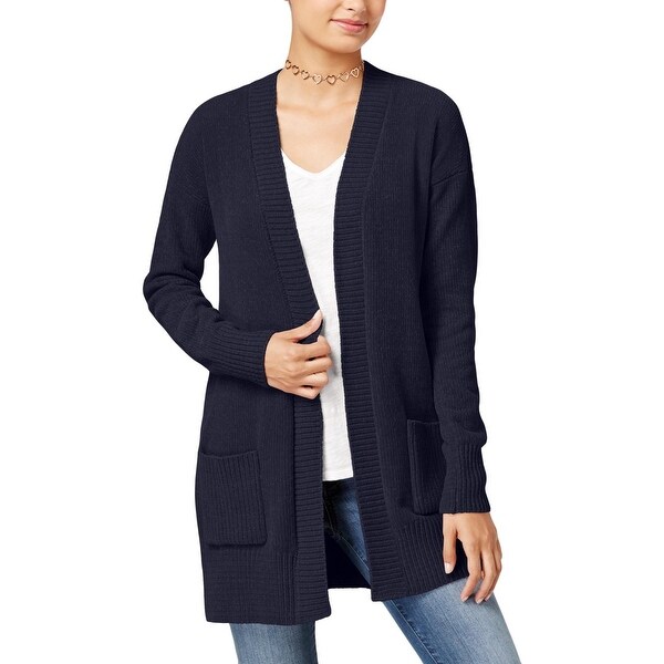 OhMG! Womens Juniors Chenille Cardigan Sweater Ribbed Trim Open Front