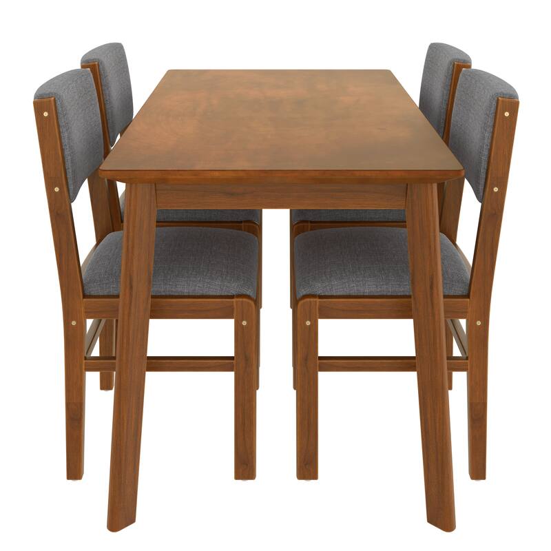 5-Piece Rectangle Wooden Dining Table Set, Mid Century Modern Kitchen Table and 4 Upholstered Chairs for Home, Saving Space