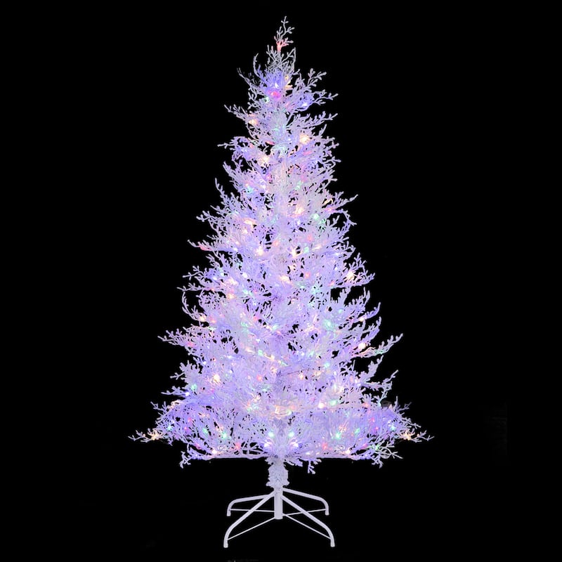 Costway 6 FT Pre-Lit Christmas Tree Snow Flocked Hinged 11 Lighting - See Details