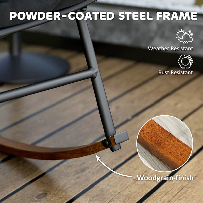 Steel Rocking Chairs with Cushions Woodgrain Base Indoor Outdoor Set of 2 - 36.6" W x 39.8" D x 30.7" H