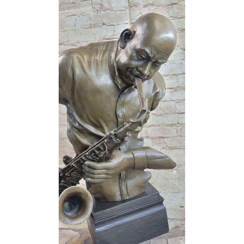 Harlem Jazz Man Saxophonist African American Black Saxophone Player Bronze Statue Sculpture Art