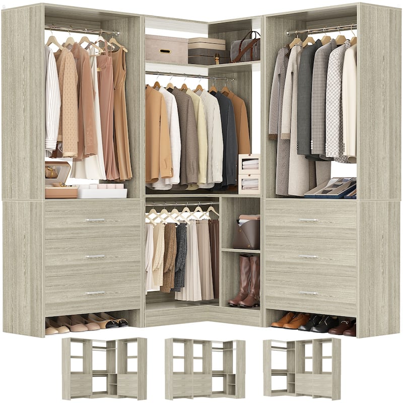 Cimly Set of 3 Freestanding Corner Closet System, Space-saving Closet Organizer for Walk-in/ Reach-in Closet