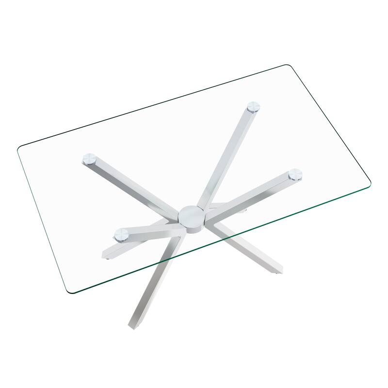 47.24" Rectangular Clear Tempered Glass Dining Table,Stylish Design with Metal Legs, Kitchen Table for Dining Room