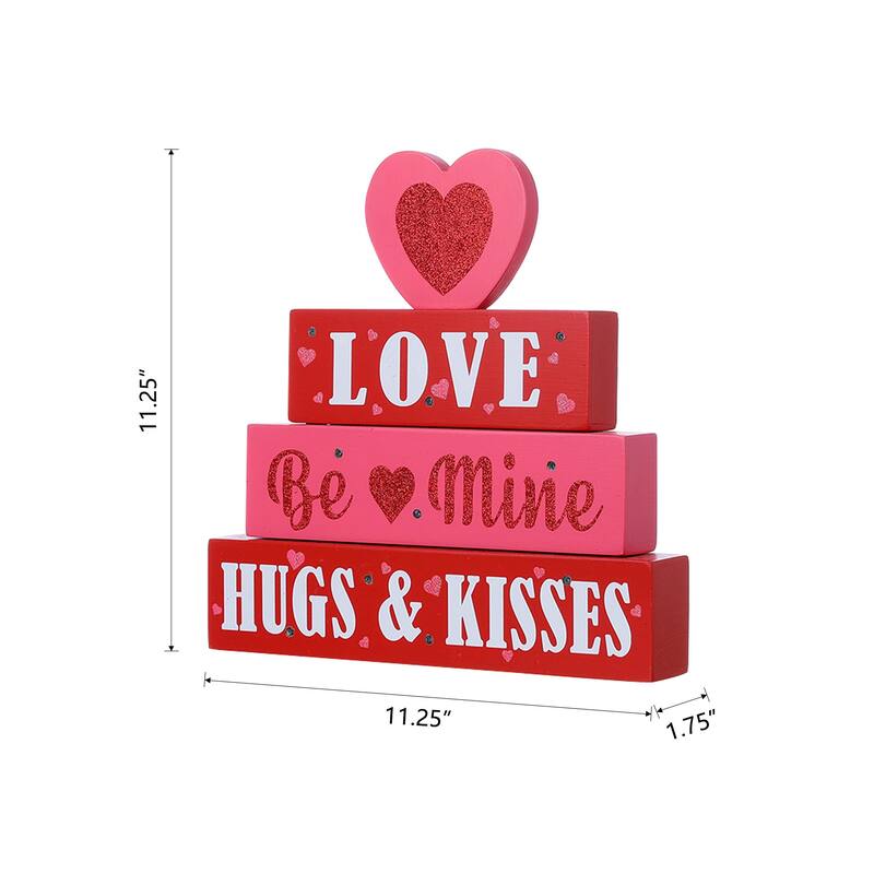 Glitzhome Valentines LED Wooden Block Love Table Decor