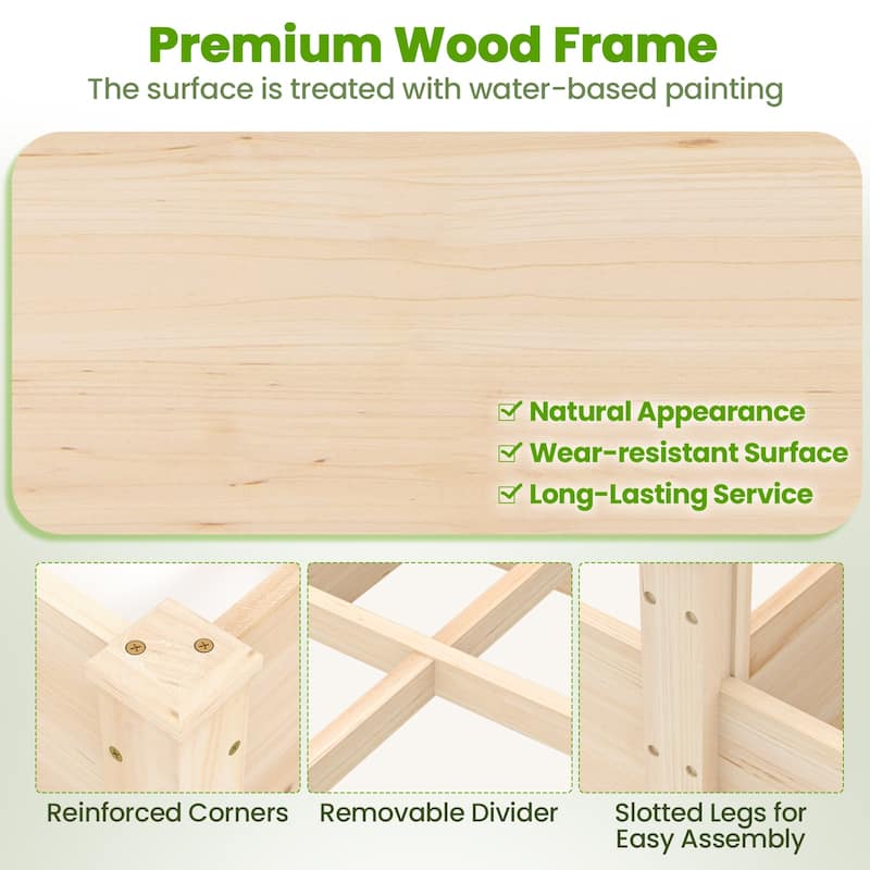 Costway Wooden Raised Garden Bed, Elevated Patio Planter with 2/7 - Natural