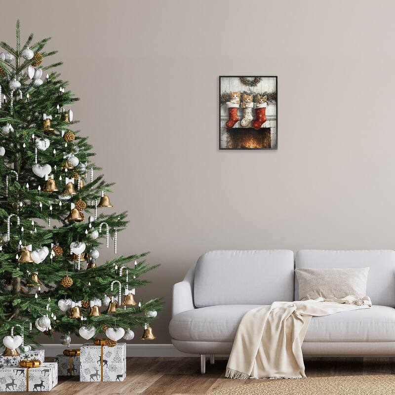 Stupell Christmas Kittens in Stockings Framed Giclee Art Design By Arlington Prints