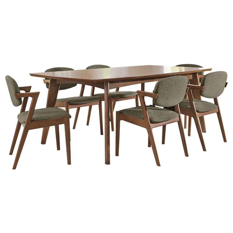 Lery 7pc Dining Table and 6 Chair Set, Gray and Walnut Brown