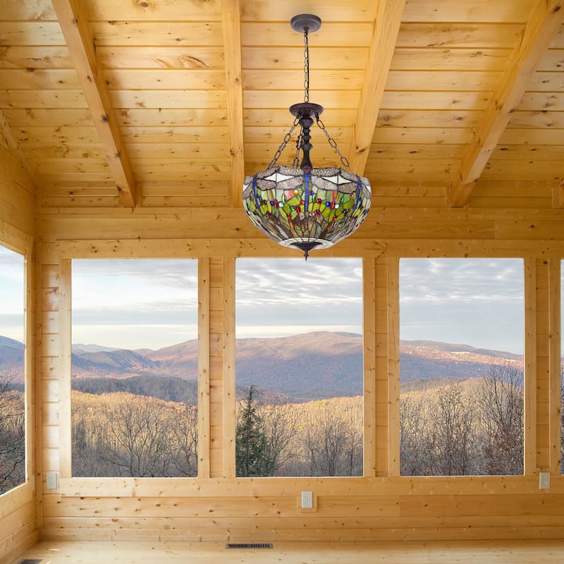 Evelyn River of Goods Multicolor Stained Glass 19.25-Inch Pendant Light with Adjustable Hanging Cord - 19.25" x 19.25" x 25.5"