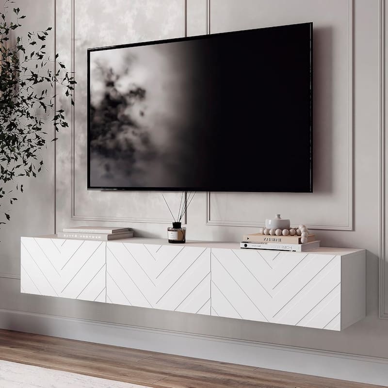 Living Skog Alessio White 59 in. Floating TV Stand Fits TV's up to 65 in. with Wall Mount Feature