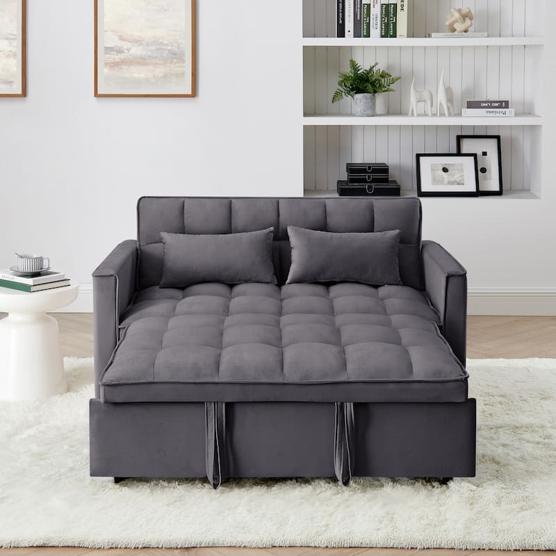 Antique Gray Convertible Sofa Bed with USB Port, Folding Loveseat Sleeper Sofa Couch with Adjustable Backrest