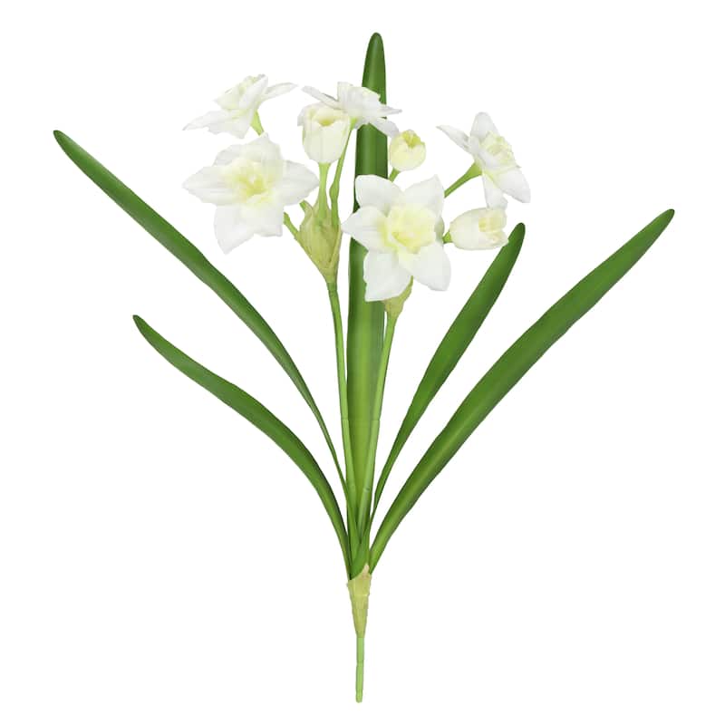 Set of 3 Cream White Artificial Daffodil Flower Stem Bush Bouquet 22in - 22" L x 8" W x 5" DP - 22" L x 8" W x 5" DP - Cream White