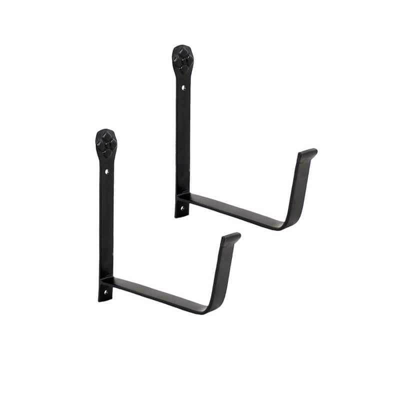 Achla Designs Pair of Wall Mounted Flower Box Brackets, Black Powder Coat Finish