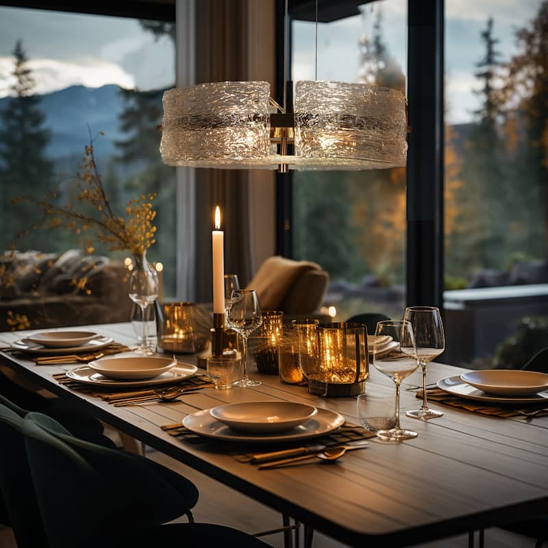 Uolla Modern Farmhouse 4-Light Drum Art Textured Glass Chandelier for Dining Room - D 18"* H 6"