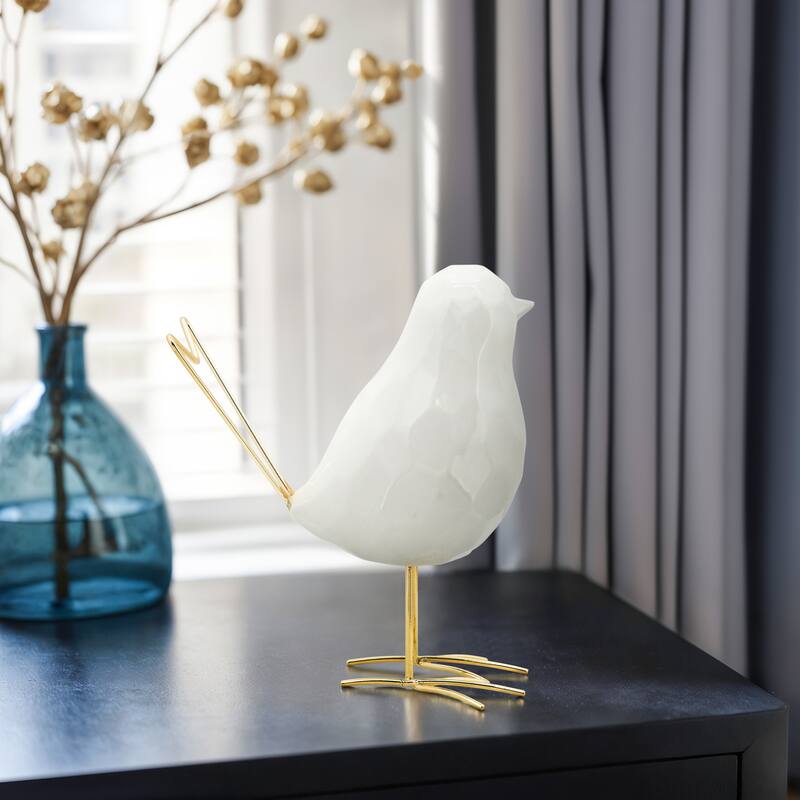 Sagebrook Home Neutral Glam 8" Ceramic White and Gold Bird Statue Figurine - 6.5" x 3.4" x 8"