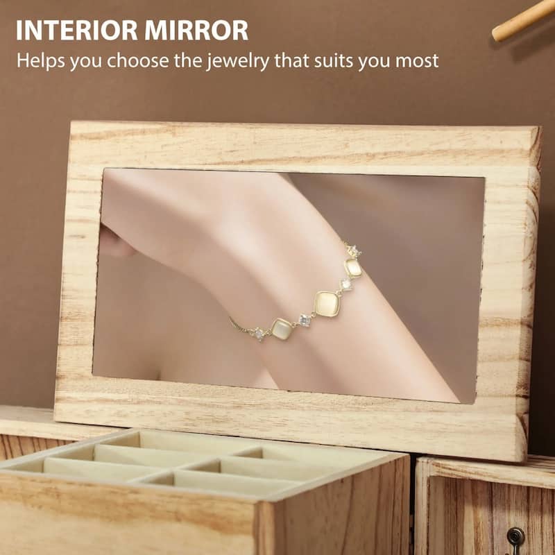Multi-layered Wooden Jewelry Organizer with Mirror and 2 Drawers