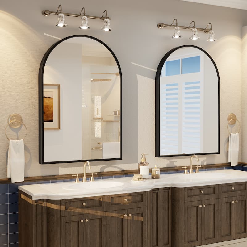 Arched Black Aluminum Alloy Framed French Cleat Mounted Wall Decor Bathroom Vanity Mirror with 5-Year Warranty