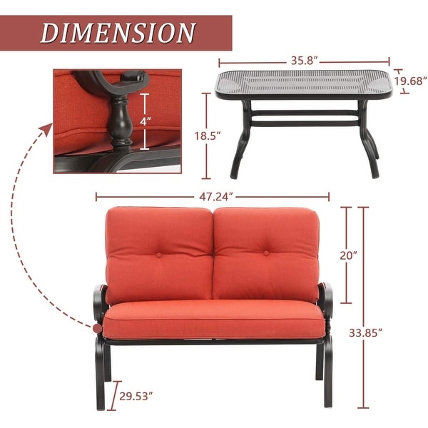 SUNCROWN Outdoor Patio Loveseat and Coffee Table Set