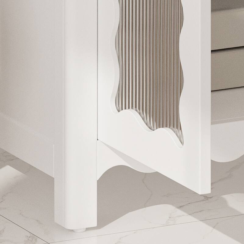 Roomfitters 31" Bathroom Vanity with Tempered Glass, Modern Cabinet with Rubber Wood Legs and Soft-Close Doors