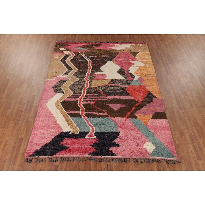 Abstract Plush Moroccan Oriental Area Rug Hand-Knotted Wool Carpet - 8'0" x 10'8"