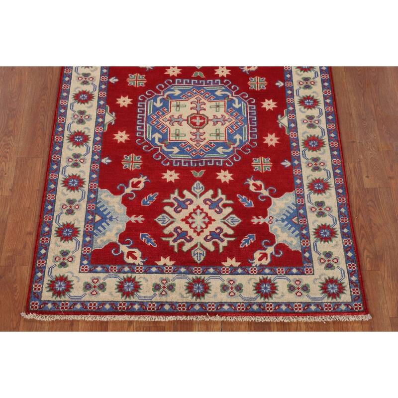 Red Kazak Accent Rug Handmade Wool Carpet - 3'4" x 4'8"