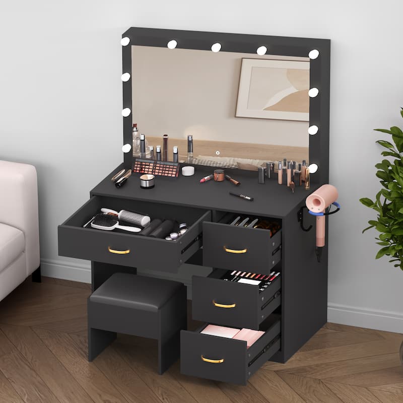 Moasis Makeup Vanity with 4 Drawers - 35.4"L x 23.6"W x 53.5"H
