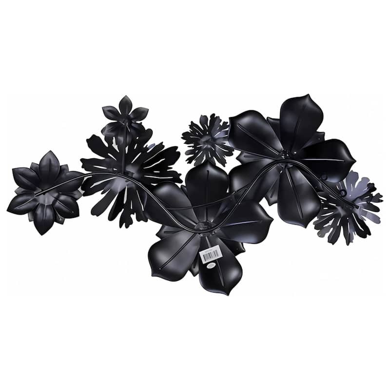 Floral Metal Wall Art Vertical White Gold 3D Flower Accent 36"x19"