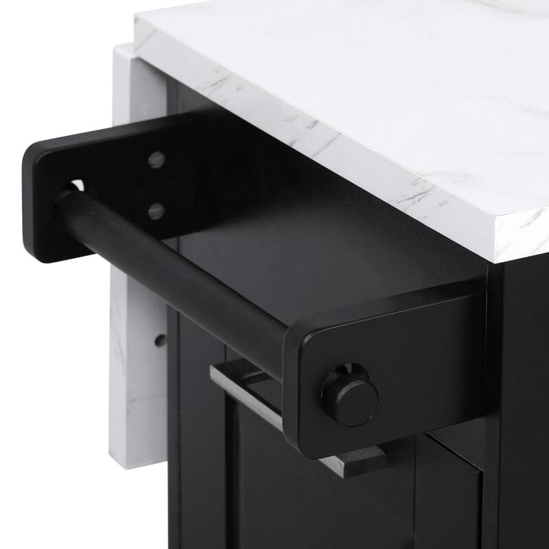 50.7" Kitchen Island with Drop Leaf, Pull Out Cabinet Organizer, Rolling Wheels, Trash Bin and 2 Drawers