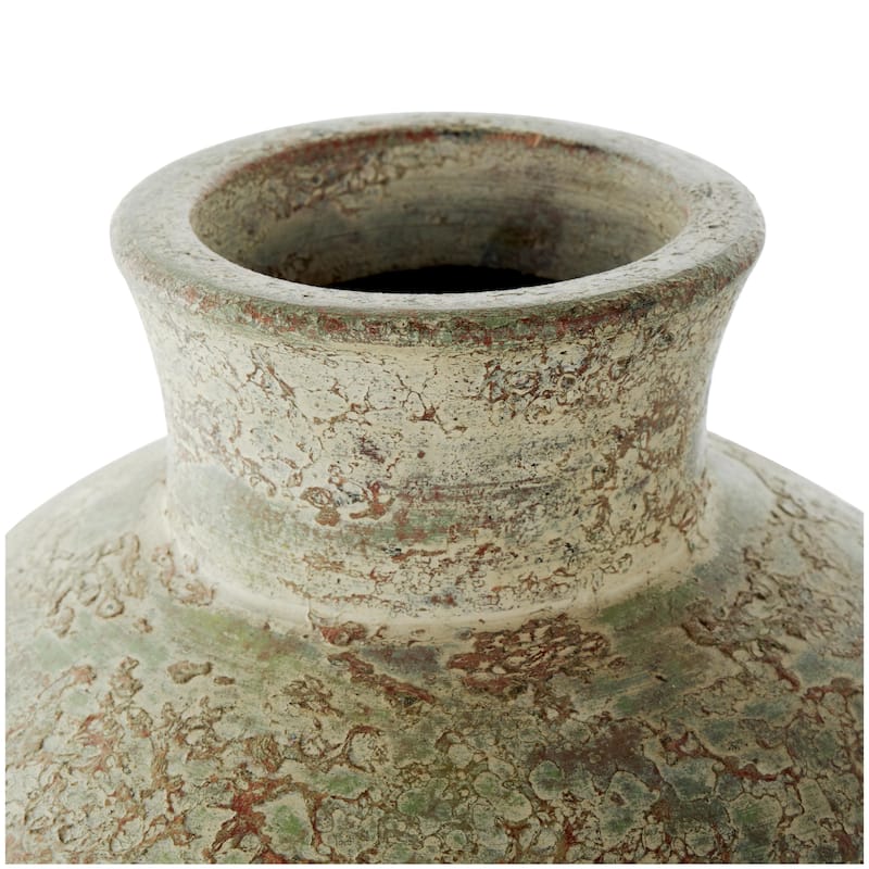 Ceramic Antique Style Textured Decorative Vase with Green and Copper Accents - Brown - Roche River Decor