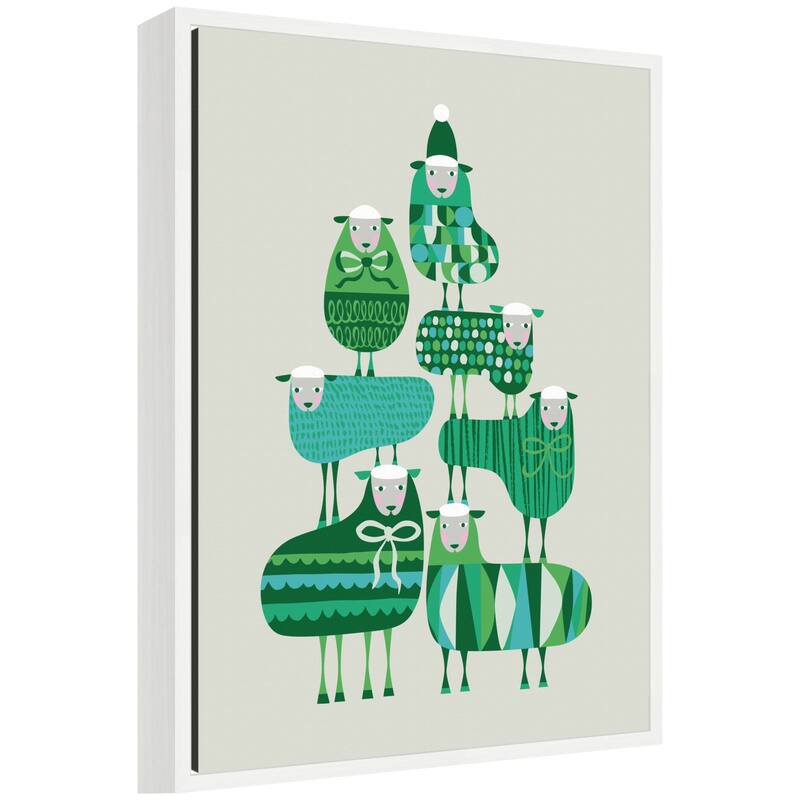 Kate and Laurel Framed Canvas Christmas Sheep by Rachel Lee - 18 x 24