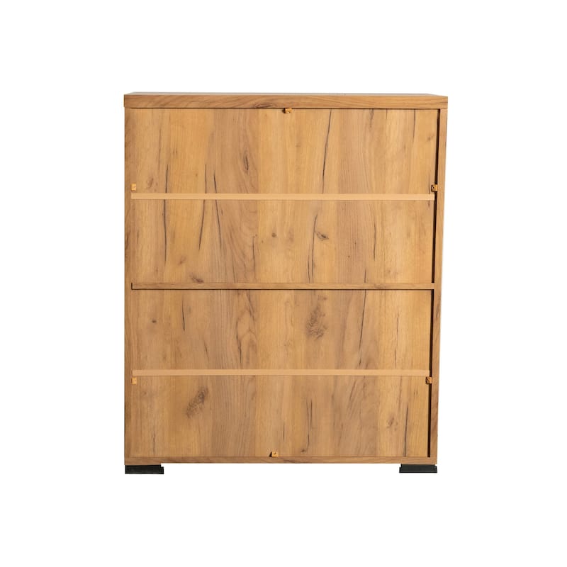 38 Inch Accent Cabinet Chest, 5 Adjustable Shelf Units, Golden Oak Brown - 31.5" x 15" x 37.75"