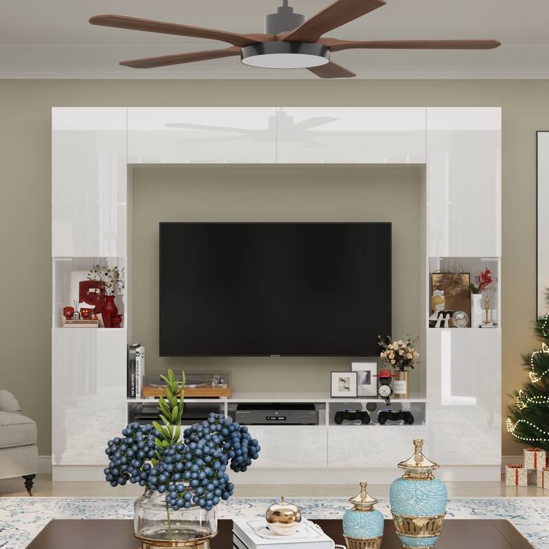 Versatile White Entertainment Center: Stylish, Durable, and Spacious - 94.5"x78.7"