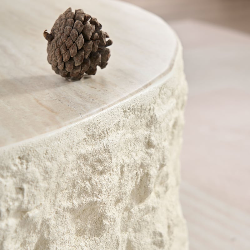35.43" Fiberglass Round Coffee Table with Imitation Stone Design