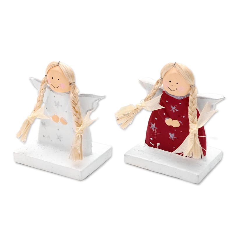 Novica Handmade Cute Angels Wood Holiday Decor (Pair)