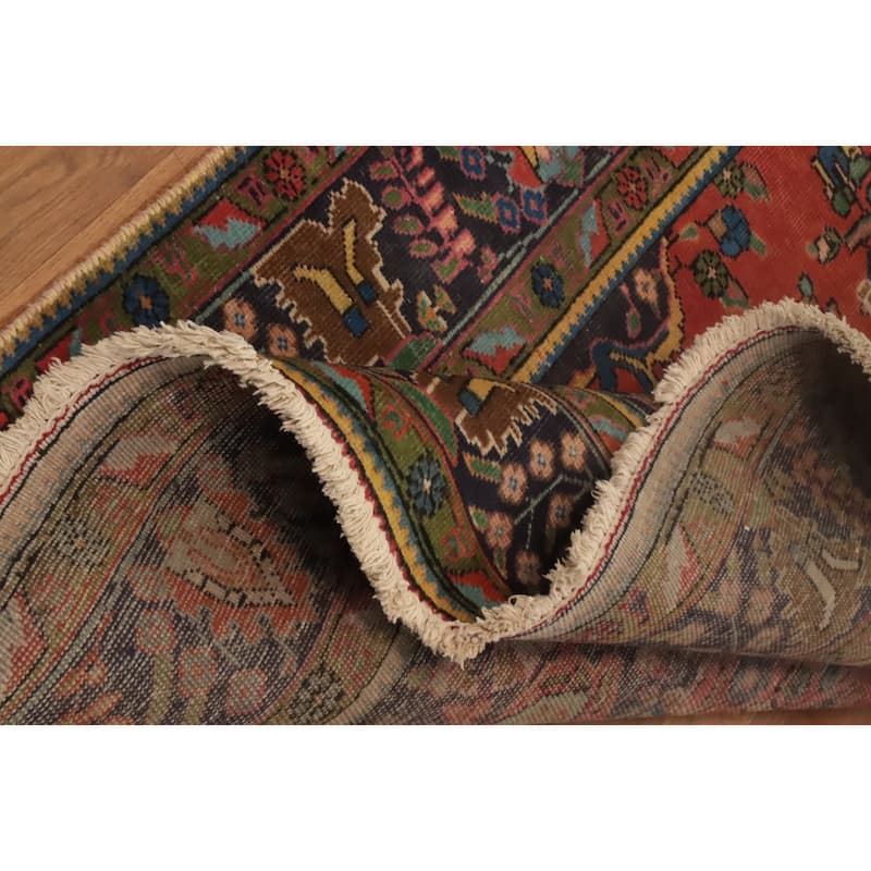 Hand Knotted Oriental 100% Wool Carpet Traditional Floral Oranges & Rust Tabriz Area Rug - 9' 5'' X 6' 5''