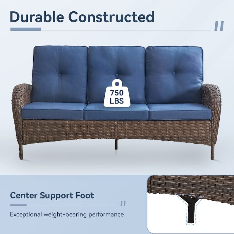 Gymojoy 3-Seat Outdoor Wicker Sofa with Professional Outdoor Cushions