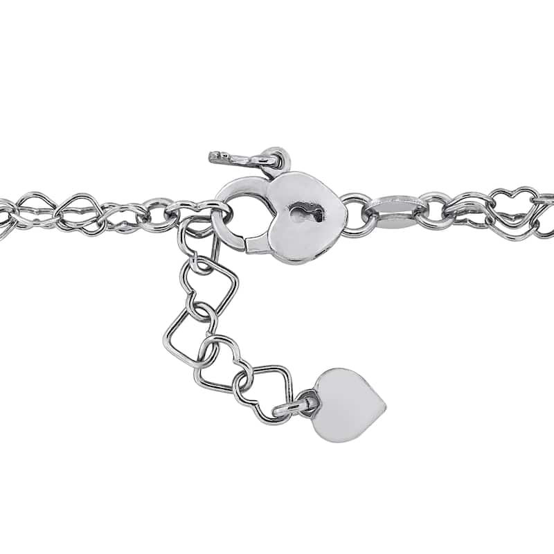 Miadora Double Strand 3.5mm Heart Link Bracelet Sterling Silver-6.5 in+1 ext