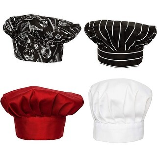 Chef Hats for Adults, Kitchen Caps for Bakers, Cooks (Black, Red, White ...