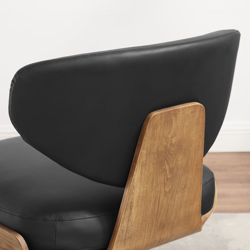 Art Leon Genuine Leather and Wood Swivel Accent Chair