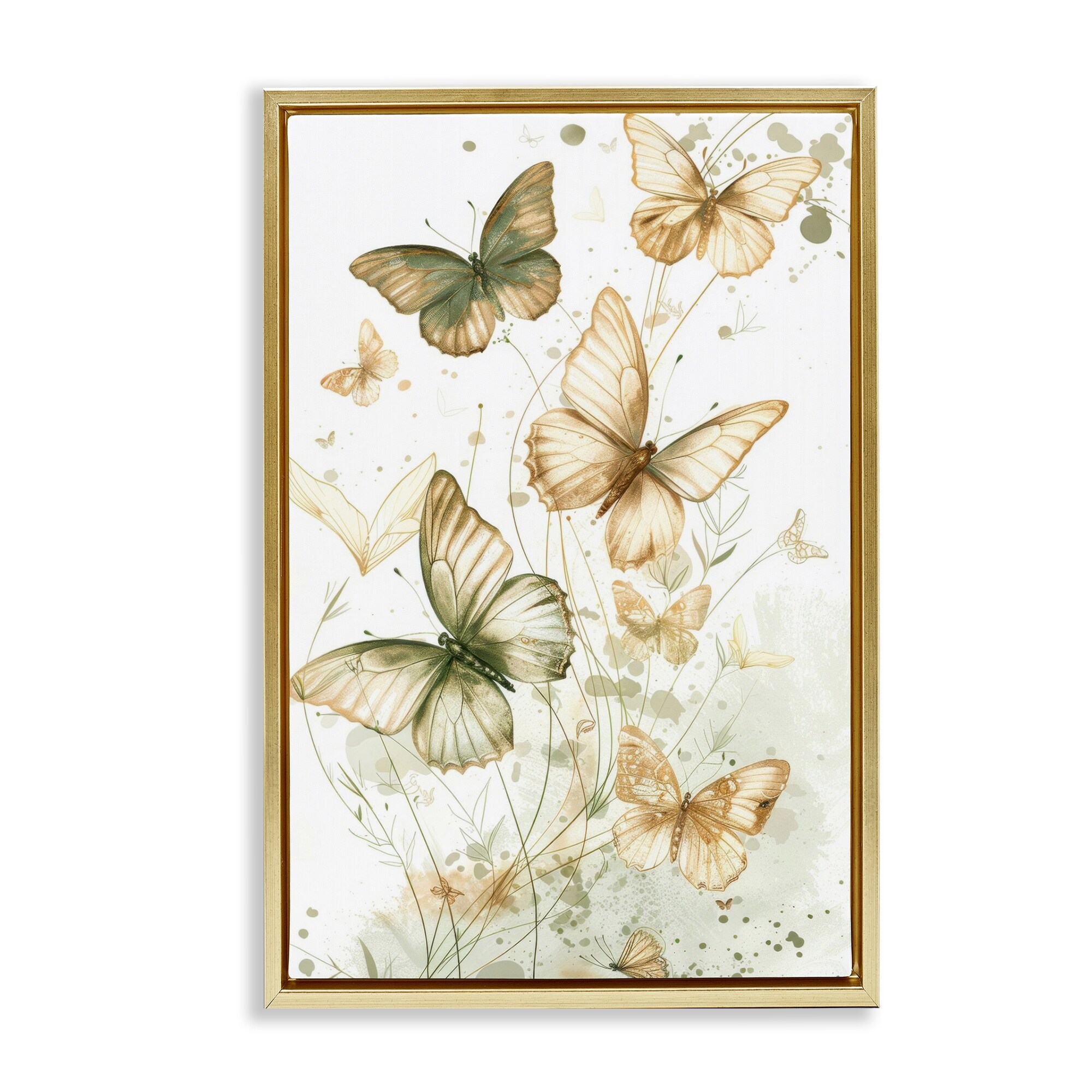 Stupell Neutral Watercolor Butterflies Framed Floater Canvas Wall Art Design By LSR Design Studio